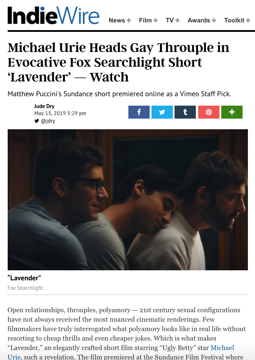 Michael Urie Heads Gay Throuple in Evocative Fox Searchlight Short ‘Lavender’ (an Official Selection of #Shortsfest19)
